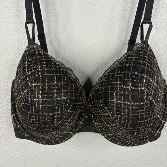 Victoria's Secret Lined Demi Bra Size 34DD - Black & Gold - Picture 3 of 8